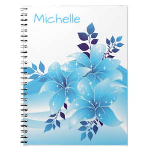 Caderno Espiral Lírios Azuis Bonito Personalizados