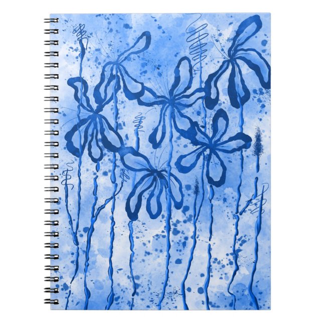 Caderno Espiral Lírios Azuis De Flores abstrato (Frente)
