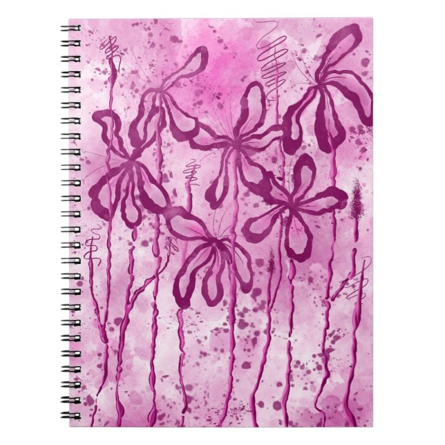 Caderno Espiral Lírios cor-de-rosa abstrato (Frente)