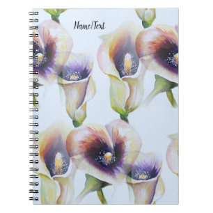 Caderno Espiral Lírios de Calla de Aquarela em Cores Gradientes