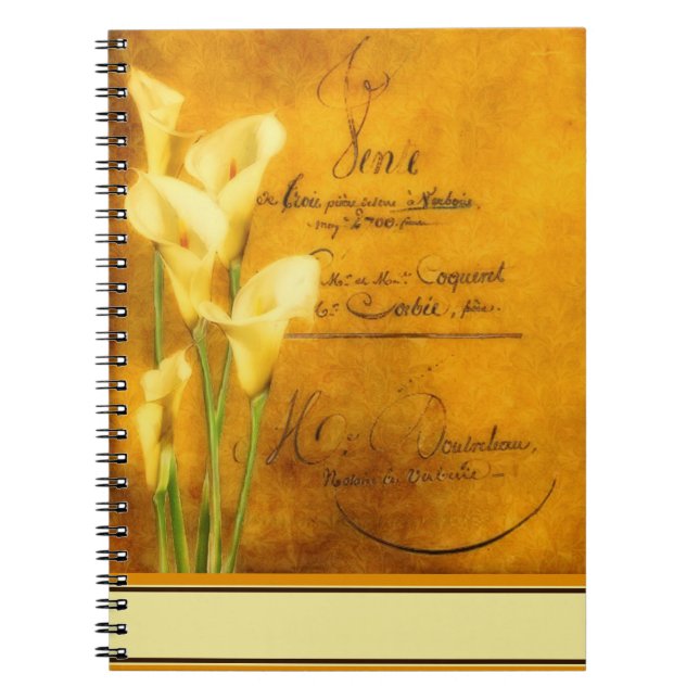 Caderno Espiral Lírios-de-calla dourados macios (Frente)