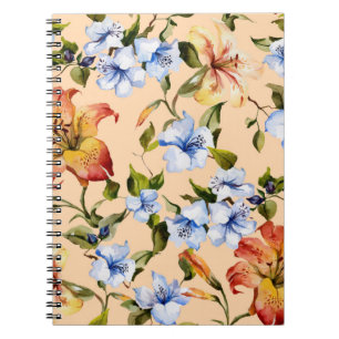 Caderno Espiral Lírios de tigre lindos e flores azuis pequenas
