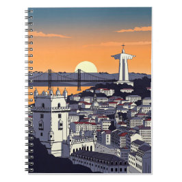 Caderno Espiral Lisbon Sunset Illustration Notebook – Retro Portug