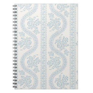 Caderno Espiral Listra Floral Azul Claro, Creme Vintage