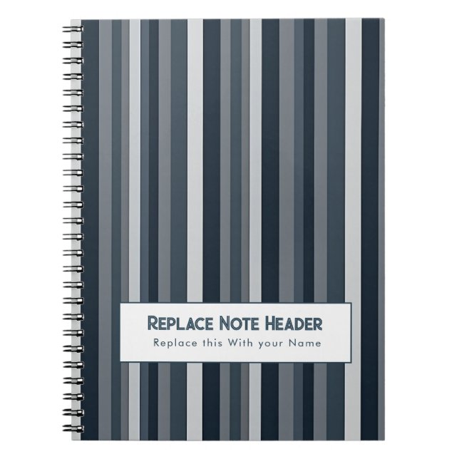 Caderno Espiral Listra Vertical Personalizada Azul Cinza (Frente)