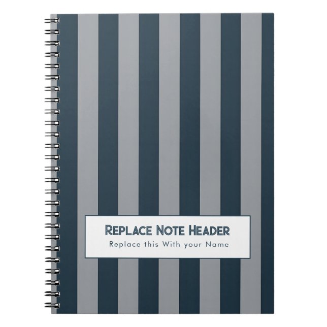 Caderno Espiral Listra Vertical Personalizada Azul Cinza (Frente)