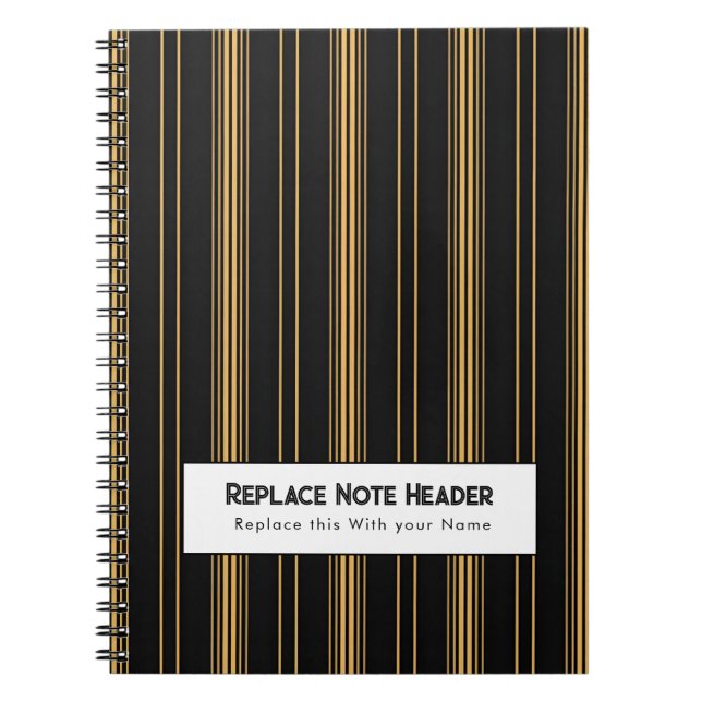 Caderno Espiral Listra Vertical Personalizada Preto Dourado (Frente)