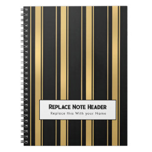 Caderno Espiral Listra Vertical Personalizada Preto Dourado