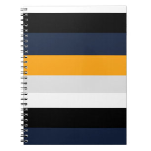 Caderno Espiral Listras amarelas, azuis, brancas e pretas