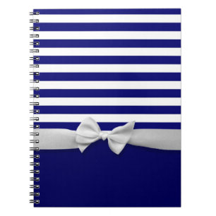 Caderno Espiral Listras azuis náuticas & gráfico branco do arco