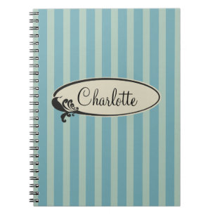 Caderno Espiral Listras azuis personalizadas do vintage