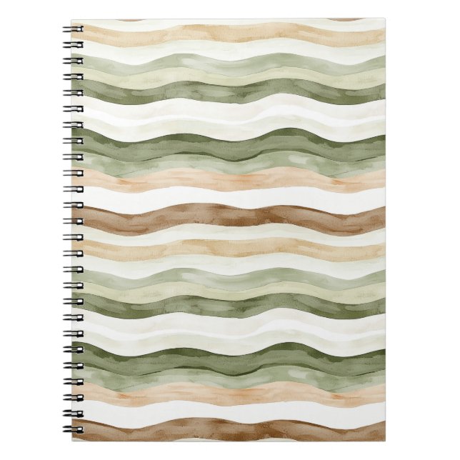 Caderno Espiral Listras Bege Marrom Creme Verde (Frente)