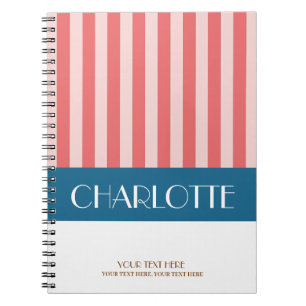 Caderno Espiral Listras Coloridas Elegantes Personalizadas Monogra