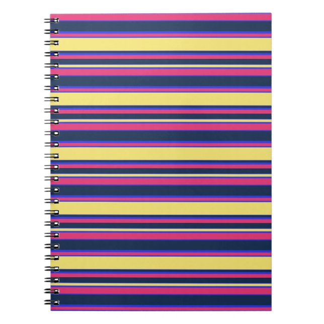 Caderno Espiral Listras cor-de-rosa, amarelas e azuis (Frente)