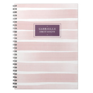 Caderno Espiral Listras cor-de-rosa com nome roxo personalizado