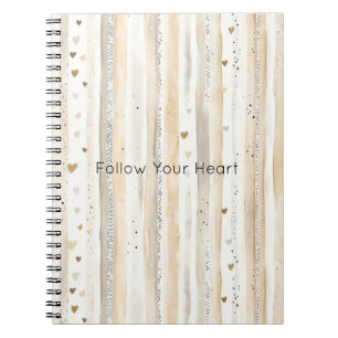 Caderno Espiral Listras Corações Branco Creme