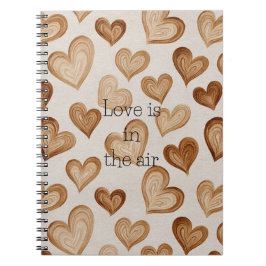Caderno Espiral Listras Corações Creme Marrom