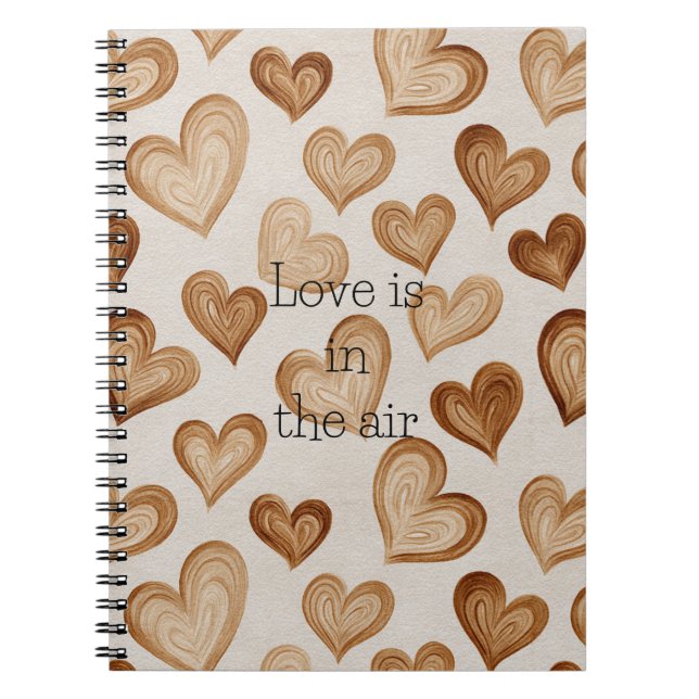 Caderno Espiral Listras Corações Creme Marrom (Frente)