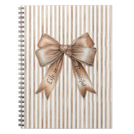 Caderno Espiral Listras Creme Marrom Laço Cacau