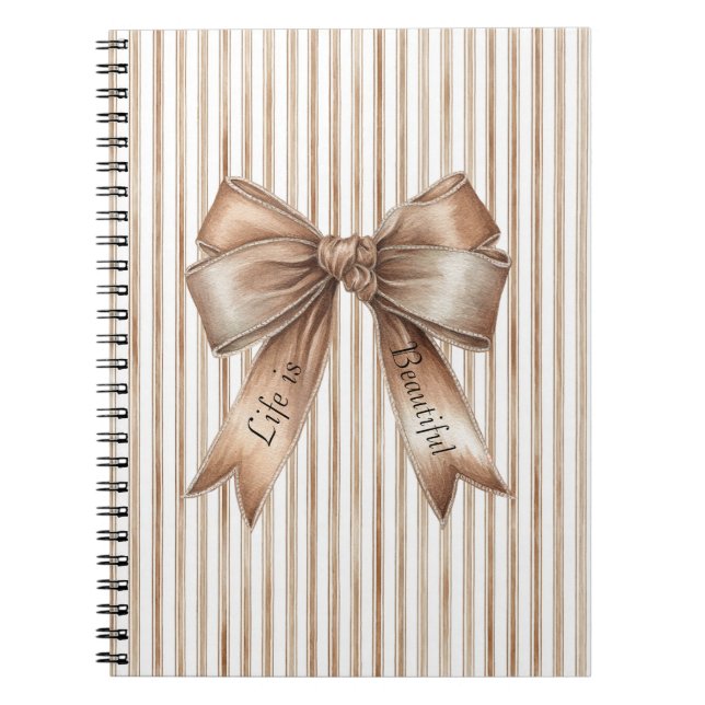 Caderno Espiral Listras Creme Marrom Laço Cacau (Frente)