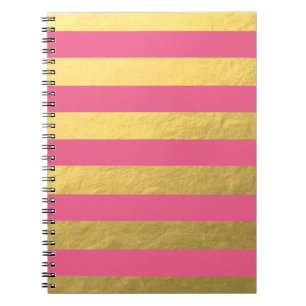 Caderno Espiral Listras da folha cor-de-rosa e Dourado impressas