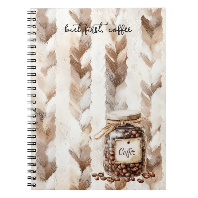 Caderno Espiral Listras da Jarra de Grãos de Café (Frente)