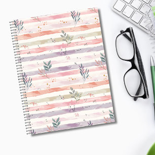 Caderno Espiral Listras de Aquarela Pastel Vintage Folhas
