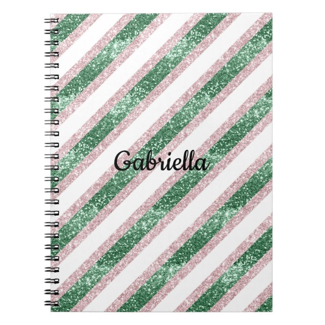 Caderno Espiral Listras de Brilho Rosa Verde Rosado (Frente)