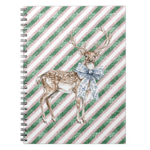 Caderno Espiral Listras de Brilho Verde Arco Azul Branco Veado