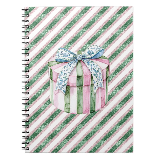 Caderno Espiral Listras de Brilho Verde Caixa Rosa Azul (Frente)