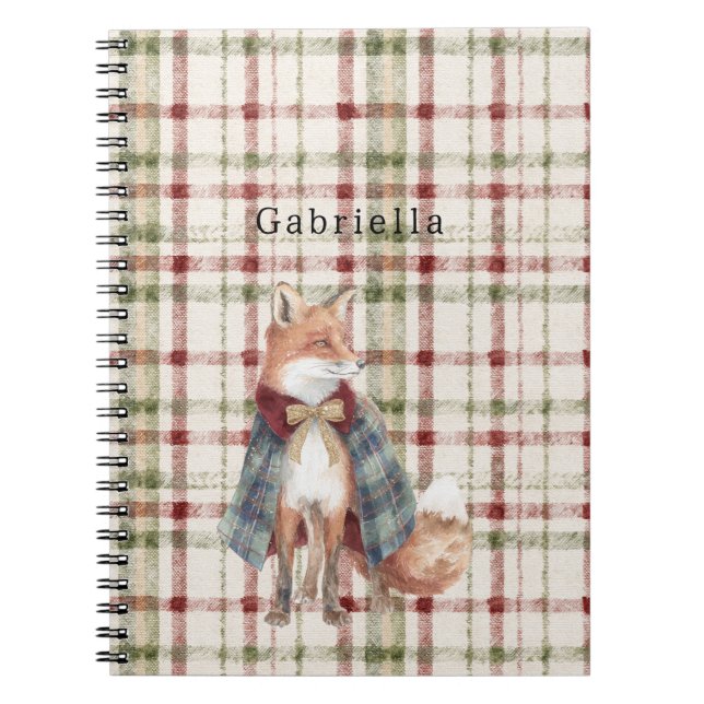 Caderno Espiral Listras de Creme Vermelho Verde Raposa  (Frente)