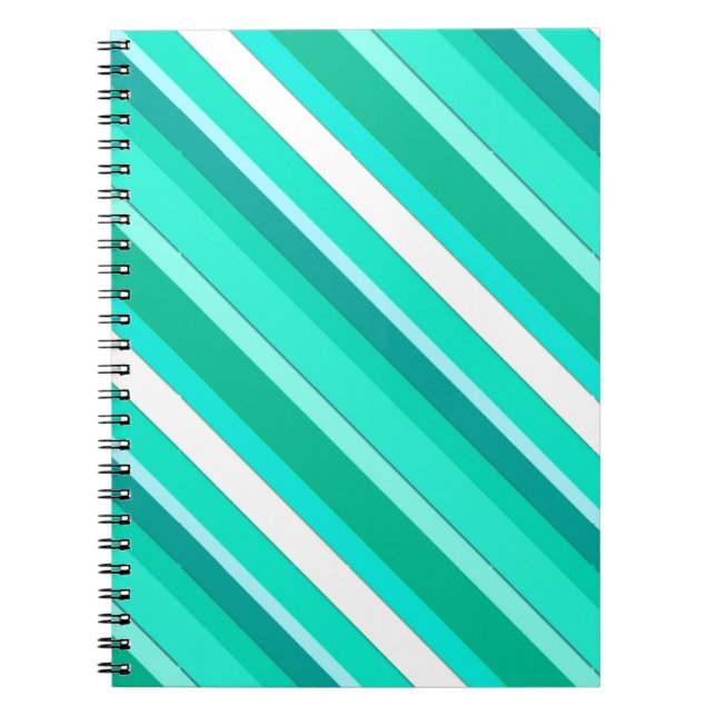 Caderno Espiral Listras de doces em camadas - turquesa e branco (Frente)