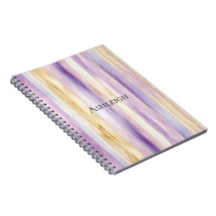 Caderno Espiral Listras de Íris Creme Roxo  