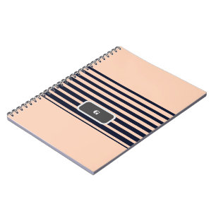 Caderno Espiral Listras de Monograma Preto e Rosa Elegantes