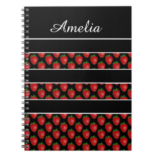 Caderno Espiral Listras de Morango Preta Personalizada
