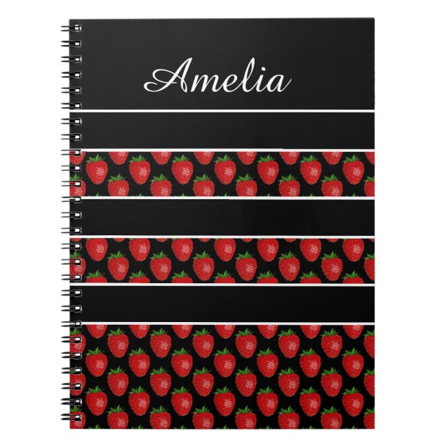 Caderno Espiral Listras de Morango Preta Personalizada (Frente)
