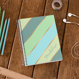 Caderno Espiral Listras de ouro azul aqua verde lima personalizada