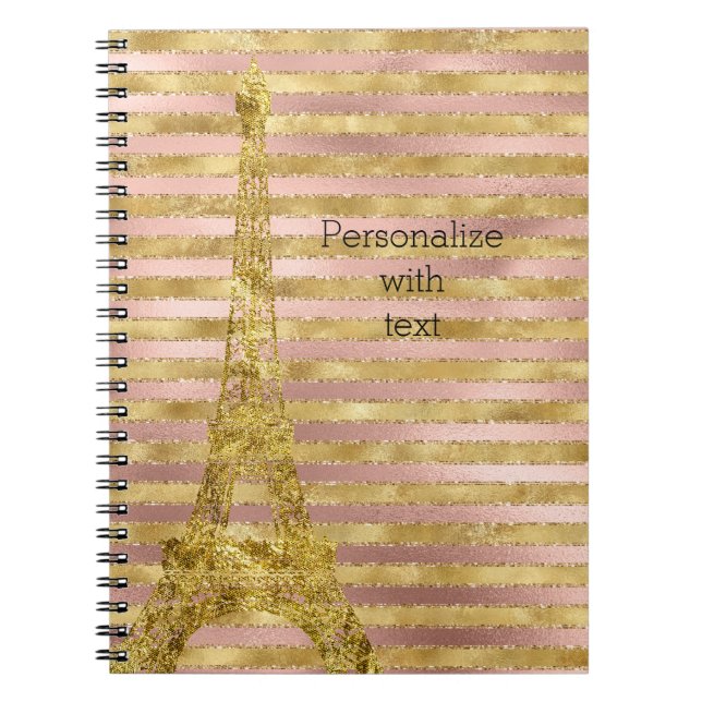 Caderno Espiral Listras de Rosa Glam Torre Eiffel   (Frente)