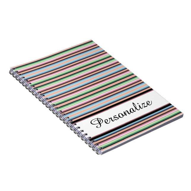 Caderno Espiral Listras de serape pastel personalizadas (Lado Direito)