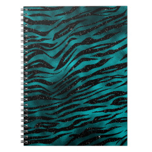 Caderno Espiral Listras de Tigre com Ombre Glam Glitter Azul e Pre