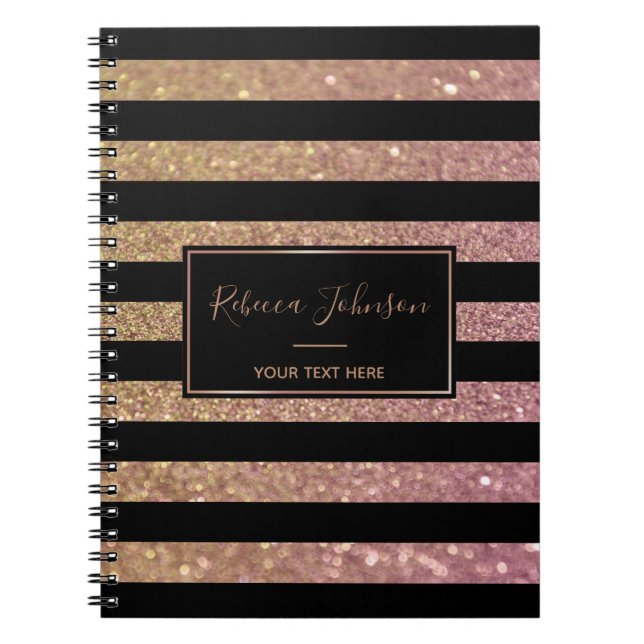 Caderno Espiral Listras Douradas, cor-de-rosa, de luxo - Notebook (Frente)