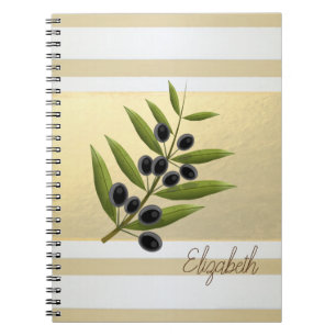 Caderno Espiral Listras Douradas Modernas, Ramo de Oliveira - Pers