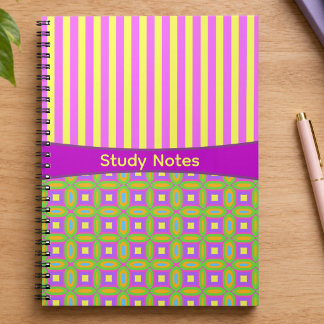 Caderno Espiral Listras e Quadrados Modernos e Coloridos