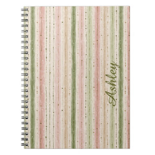 Caderno Espiral Listras Elegantes Rosa Verde Monograma