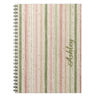 Caderno Espiral Listras Elegantes Rosa Verde Monograma