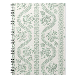 Caderno Espiral Listras Florais em Verde Salvia e Creme Vintage