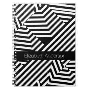 Caderno Espiral Listras geométricas preto e branco na moda com