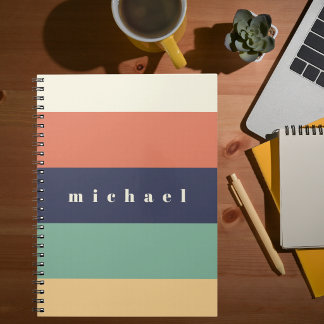 Caderno Espiral Listras Geométricas Simples Coloridas e Retrô