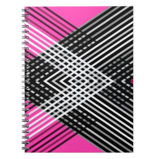 Caderno Espiral Listras interligadas, de cor branca e cinza, numa