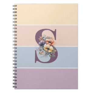 Caderno Espiral Listras minimalistas Pastel com aquarelas flores